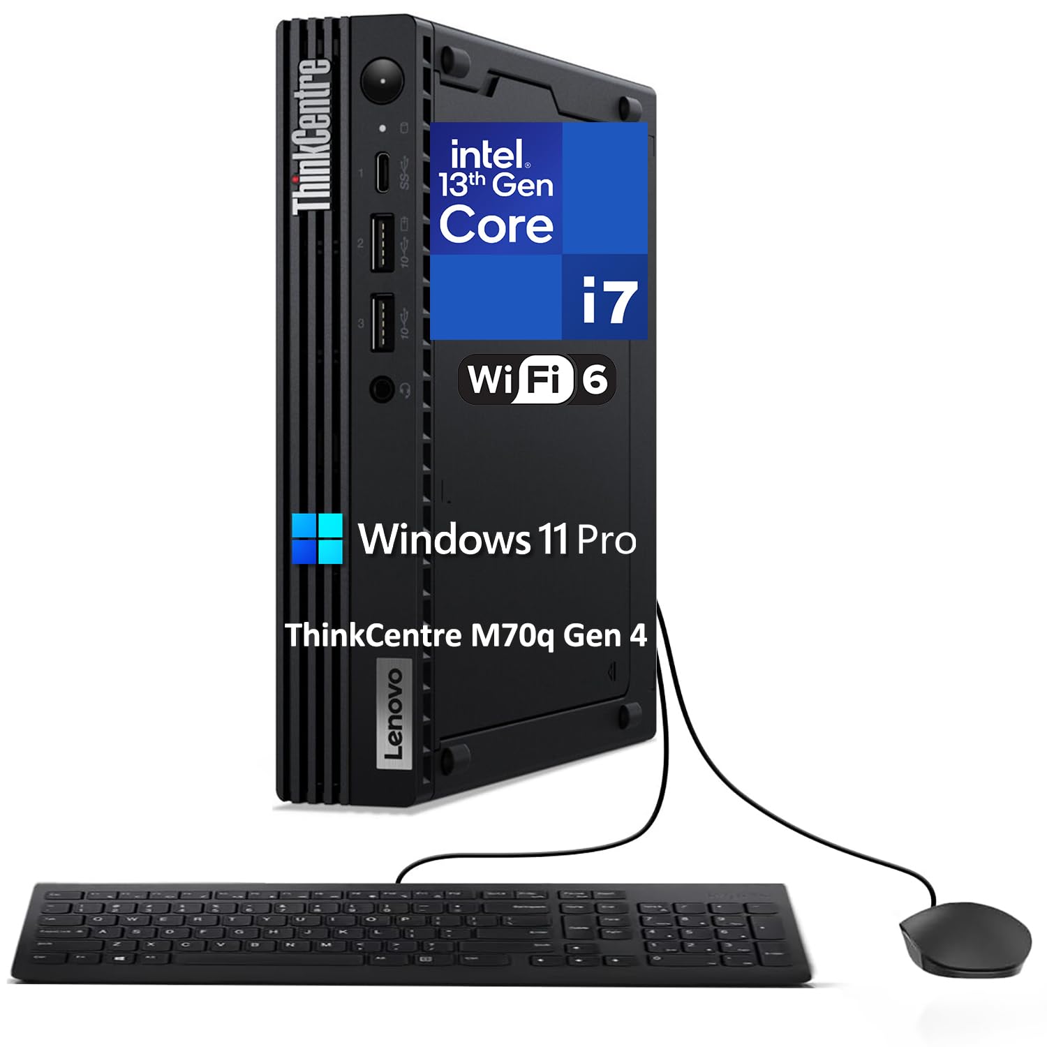 Lenovo ThinkCentre M70q Gen 4 MFF Tiny 1L Mini PC Business Desktop Computer, 13th Gen Intel 16-Core i7-13700T up to 4.9GHz, 64GB DDR4 RAM, 2TB PCIe SSD, WiFi 6, RJ45, HDMI, Windows 11 Pro Vent-HEA